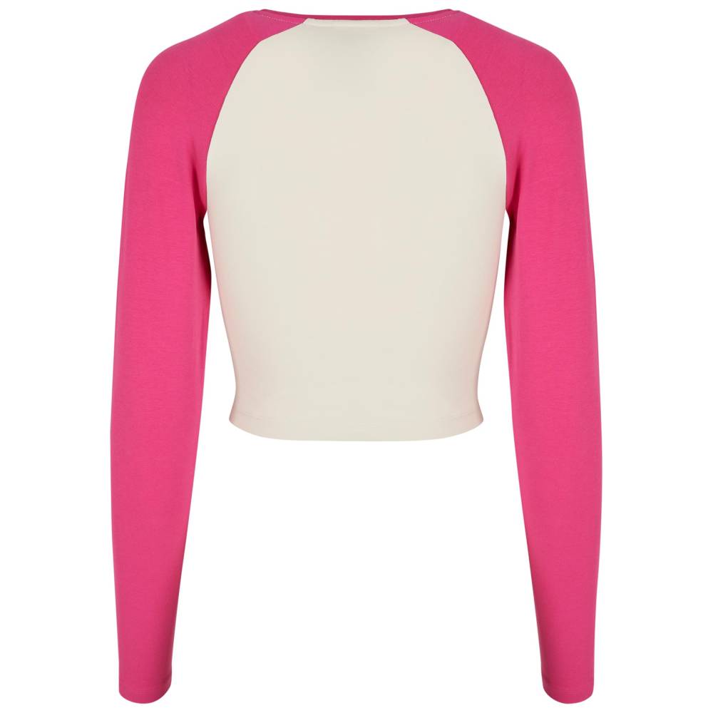 Urban Classics - Organic Cropped Retro Baseball Lange ärmel top - Elfenbeinfarben/Rosa